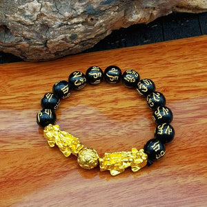 1pc Black Obsidian Transit Buddha Bead Bracelet, Fashion Wealth Bracelet