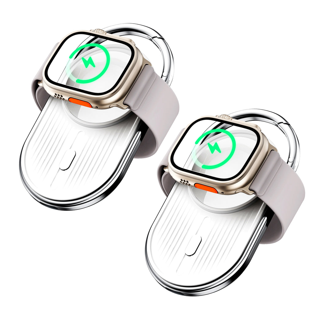 2pcs Portable Charger for Apple Watch, 1100mAh Wireless Magnetic Power Bank - Travel Keychain Accessory Watch Charger, Compatible with iWatch 9/8/7/6/5/4/3/2/SE/Ultra Series - White+White