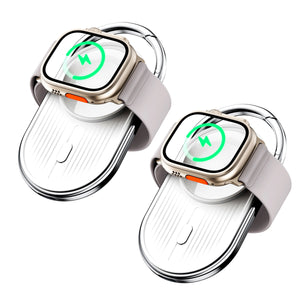 2pcs Portable Charger for Apple Watch, 1100mAh Wireless Magnetic Power Bank - Travel Keychain Accessory Watch Charger, Compatible with iWatch 9/8/7/6/5/4/3/2/SE/Ultra Series - White+White