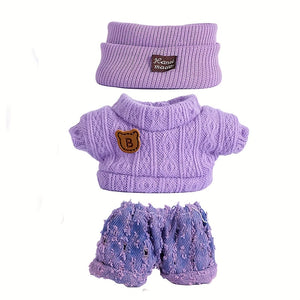 17cm Labubu Doll Clothes For With 3 Outfits - Stylish Fisherman Hat & Sweaters & Pants Or Skirt Set For 17cm Dolls, Adorable BuLabu Accessories For Play & Display (Not Included Shoes & Doll)
