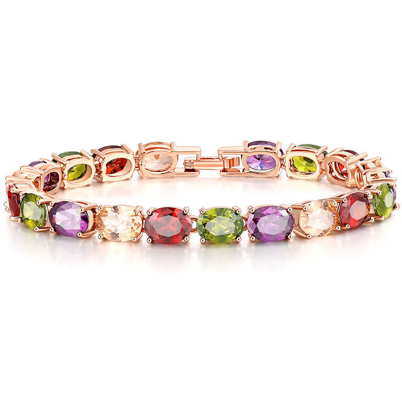 Inlaid Oval Cut Colorful Zircon Bangle Bracelet For Women Anniversary Gift