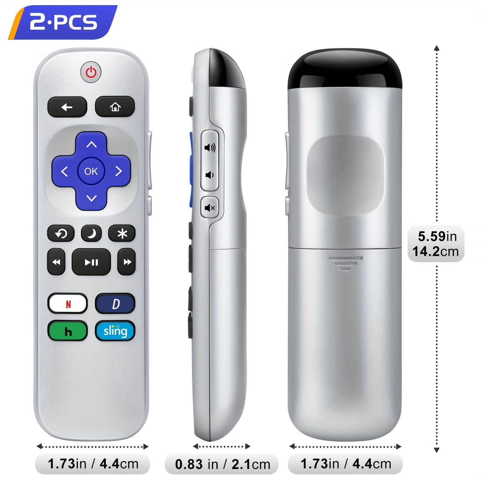 LOUTOC 4pcs-2pcs Silver Universal Replacement Remote Control for Roku TV, Not for Stick and Box, Plus 2pcs Silicone Remote Control Cover for Controller Protection with Universal Sleeve Skin Glow in the Dark Blue and Green, Infrared Connection, Easy to Use