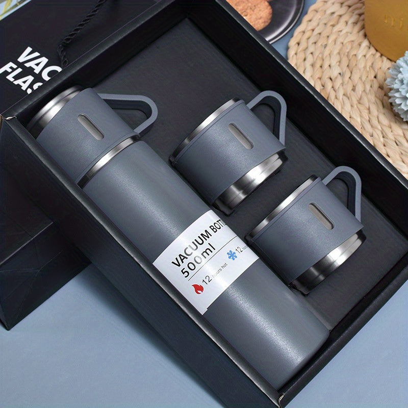 Vacuum Flask Set, Business Thermal Mug 500ml/16.9oz, Stainless Steel Vacuum Insulated Bottle With Cup For Coffee Hot Drink And Cold Drink, W