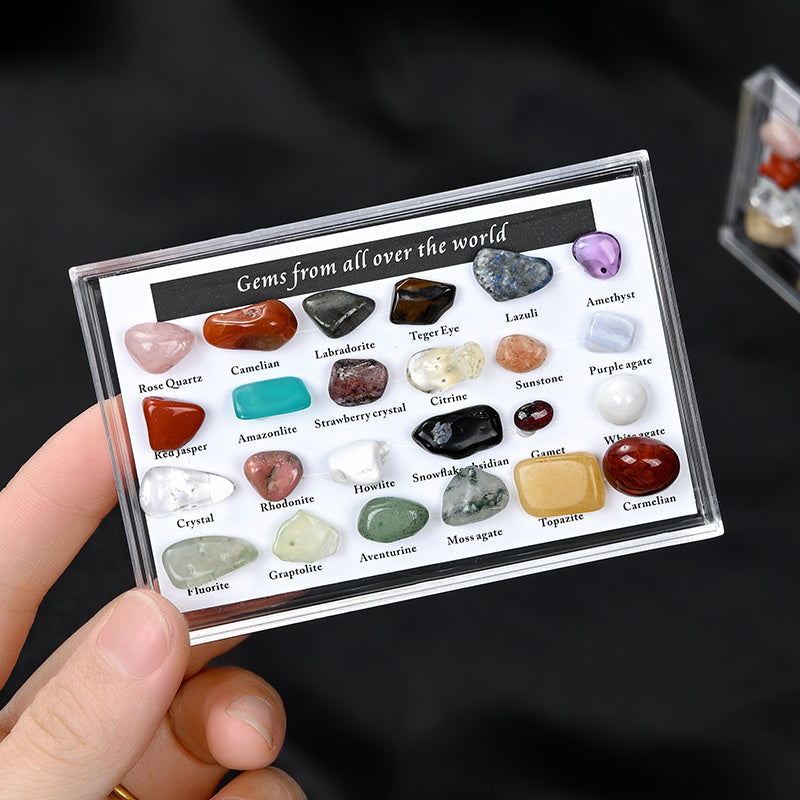 24pcs/Box Specimens Of Natural Tiny Cute Crystal Agate Stones, Small Crystal Agate Stone, Whole Box 3.5in * 2.36in