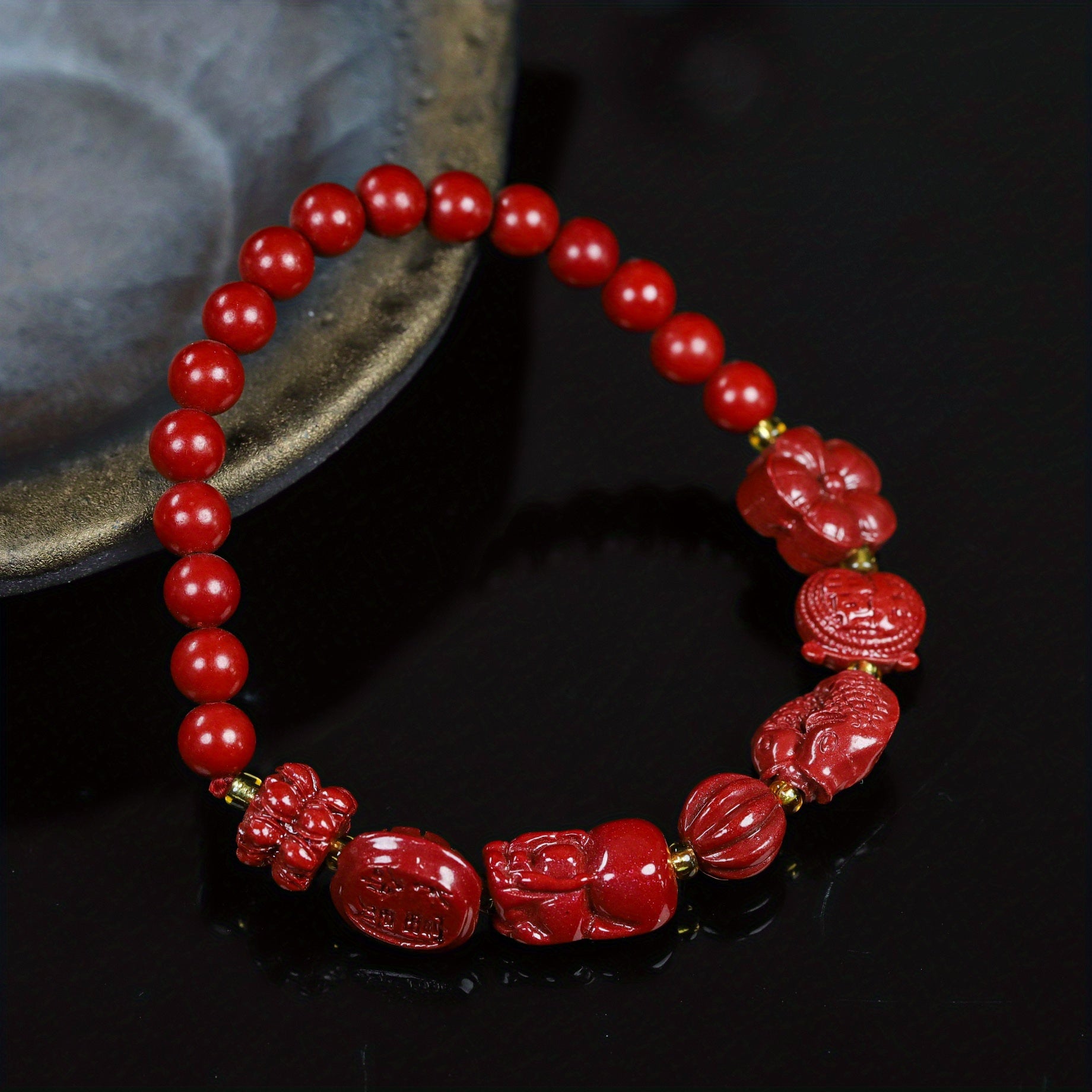 Natural Cinnabar High Quality Bracelet Ethnic Style Bracelet Good Luck Bracelet Men Women Bracelet