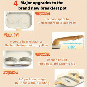 Versatile Non-Stick Aluminum Alloy Frying Pan, Dual Compartment for Eggs & Toast - Rust-Resistant with Wooden Handles, Perfect for Gas & Ind