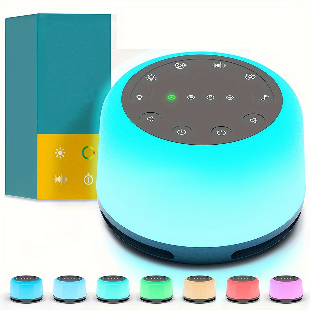 Portable Teal Sleep Sound Machine 1pc - 24 Soothing Sounds, 7-Color Night Light, Wireless, Timer, Battery Operated - Ideal for Adults, Youngsters, Home, Travel, Office