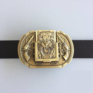 New Vintage Bronze Plated Tiger Guns Lighter Belt Buckle US Local Shipping