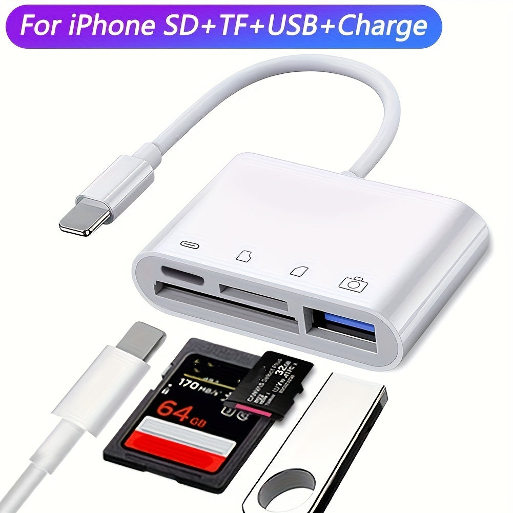 4 In 1 SD Card Reader For IPhone 14/13/12/11/X/XR/8/7/iPad/Camera, OTG/USB Memory Flash Card Adaptor, Reader For TF Card, Charging Port For