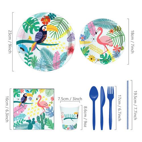 Hawaii Flamingo Paper Plates Party Supplies Toucan Disposable 68PCS Set US Local Shipping