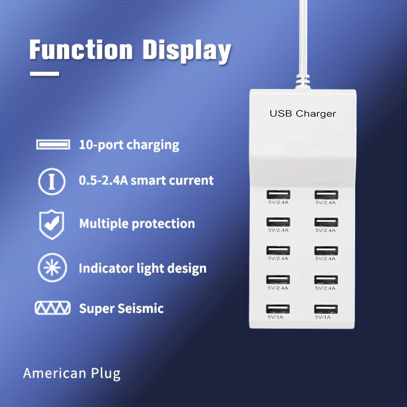 USB Multi-port Charger 5V2.4A 10-port Mobile Phone Fast Charging Socket Multi-function Universal Fast Adapter,USB Wall Charger 10-Port USB C