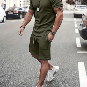 Men's Summer 2-Piece Set - Breathable Muscle Tee & Shorts - Versatile Beach/Sports/Loungewear