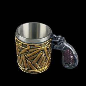 1pc, Pistol Beer Mug With Bullet Shell Decoration, Men's Stainless Steel Beer Mugs, Tea Or Coffee Cup, 450ml / 15.2oz