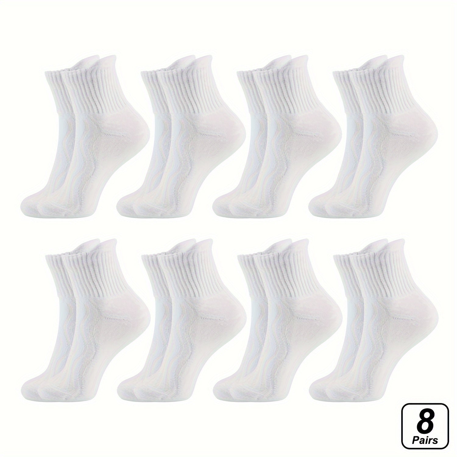 [Non-Binding | Breathable] 8 Pairs Non-Binding Wide Ankle Socks | Breathable Cotton Blend, Seamless Toe, Wavy Texture for Enhanced Circulation & Comfort, Beige, Accessories for Women & Men