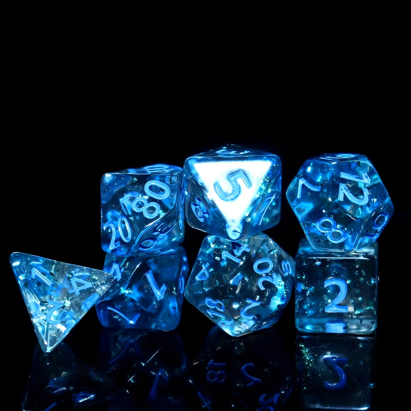 7pcs Glittery Two-Color Transparent Blue Translucent Polyhedral Dice - Perfect for Role-Playing!