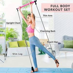 Ultimate Pilates Bar Set for Full-Body Fitness - Elastic Resistance Rope Stick for Chest Expansion, Back Training, and Body Stretching