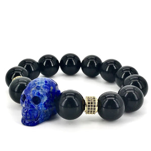 Goth Lapis Skull Chakra Bracelets Men Fashion Crystal Obsidian Punk Cross Breads