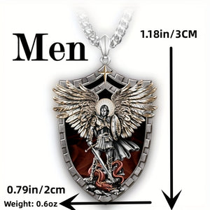 Stainless Steel Necklace For Men Warrior Guardian Holy Angel Saint Michael Pendant Necklace Men Knight Shield Necklace Jewelry Gift