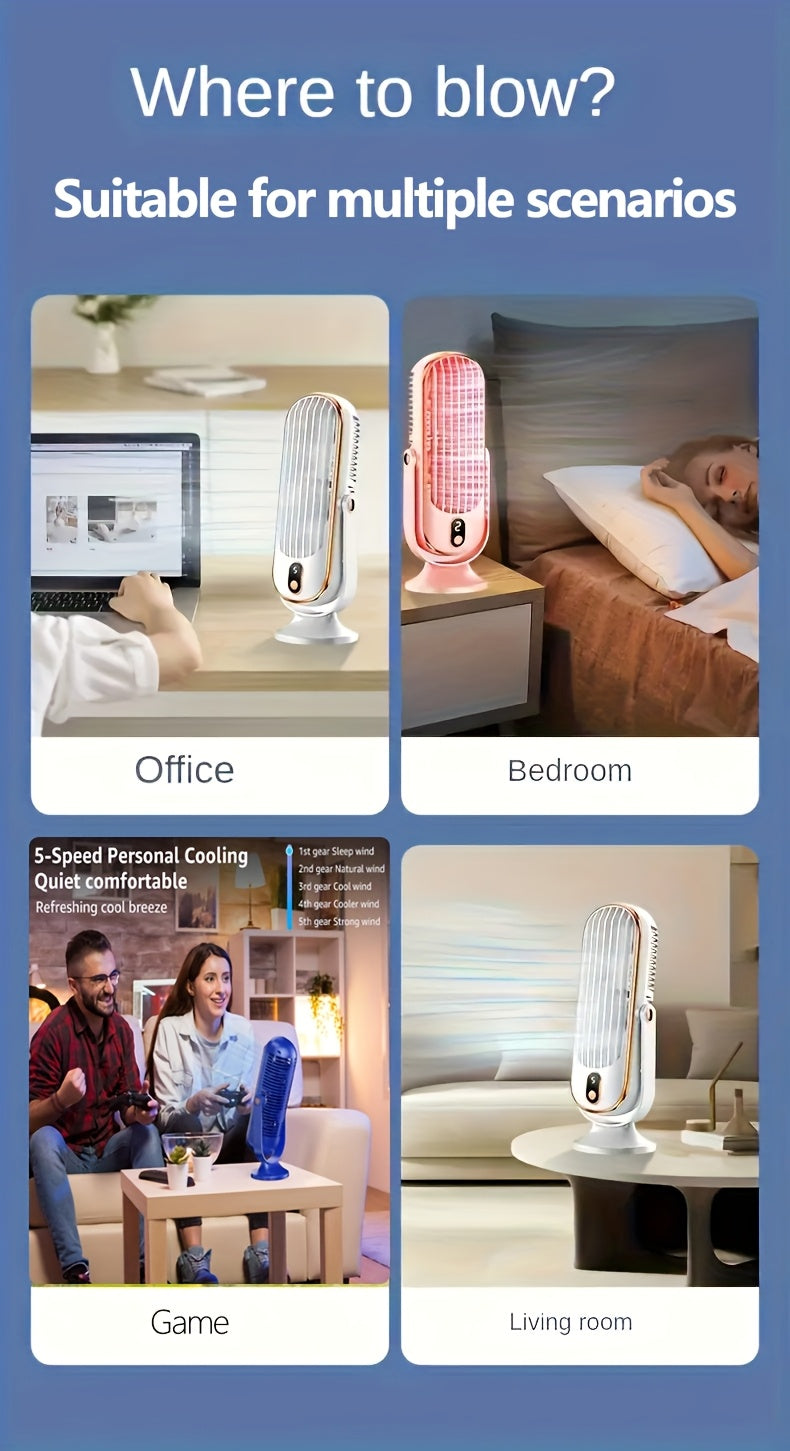 JKUOO Portable USB Desk Fan with 720° Swivel Head - High-Velocity, 5 Speeds, Rechargeable Lithium Battery, Indoor/Outdoor Use, Ideal for Off