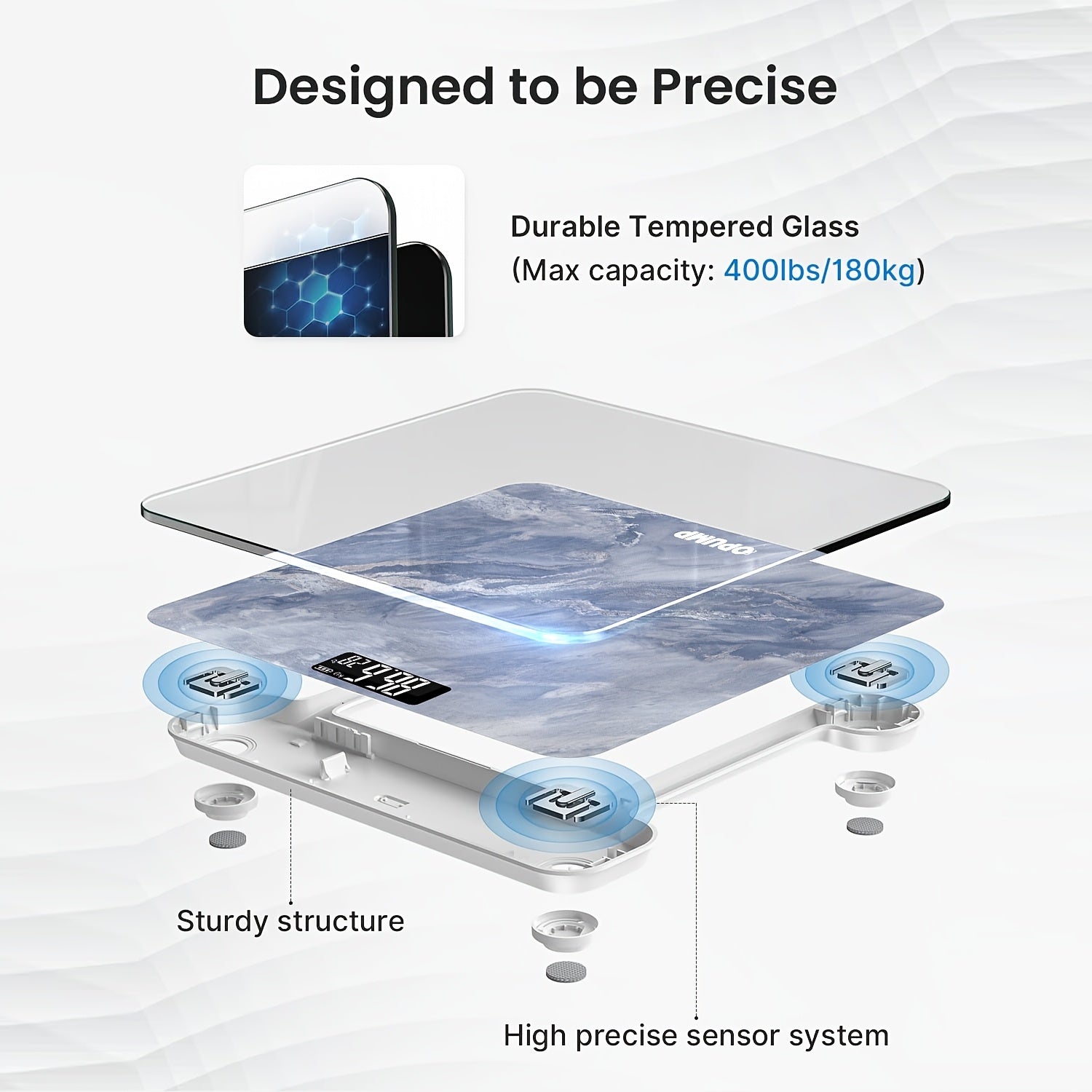 OPUMP Weight Scale, Bathroom Digital Weighing Machine, Good Looking, High Capacity, Accurate And Safe, Large Numbers, Easy to Read Electronic Scale, On Backlit LCD Display, 400 Pounds
