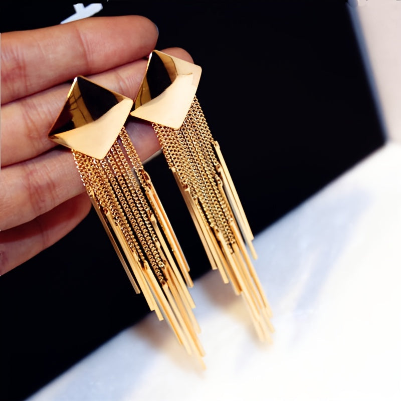 Fashionable Jewelry Exaggerated Geometric Square Long Tassel Stud Earrings