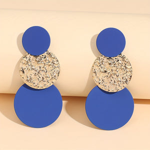 High-end Simple Round Long Earrings Alloy Textured Round Drop Earrings For Women Girls Gift