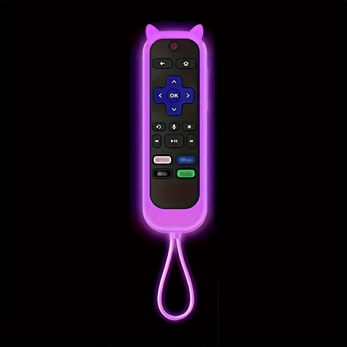 Glow In The Dark Cute Cat's Ears Shaped Silicone Universal Remote Control Cover With Lanyard Suitable For TCL For Hisense For Roku TV Remote