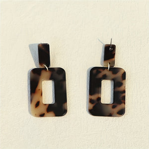 Hollow Rectangle Shape Amber Pattern Design Dangle Earrings Retro Minimalist Style Acrylic Jewelry Trendy Female Gift