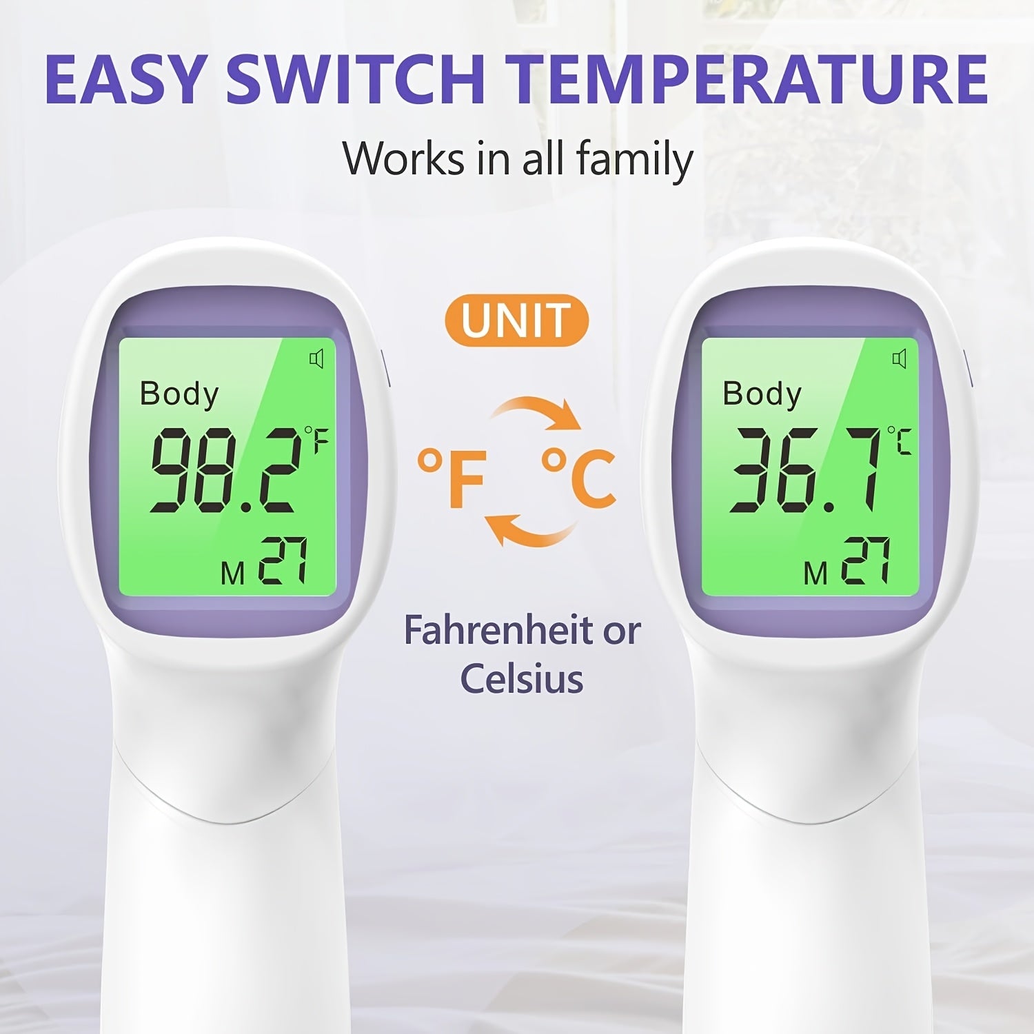 No-Touch Forehead Thermometer For Adults And Kids, Digital Thermometer With Fever Alarm, 3 Backlit And 32 Memories Fast Accurate Results, Easy For All Ages, Basal Thermometer