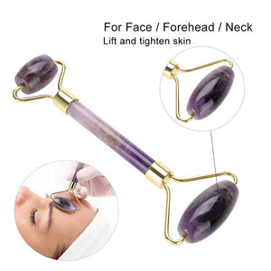 5.9Inch Amethyst Quartz Crystal Double-Head Beauty Roller Face Neck Massage Tool- Facial Roller Massage for Anti Wrinkle Anti Ag