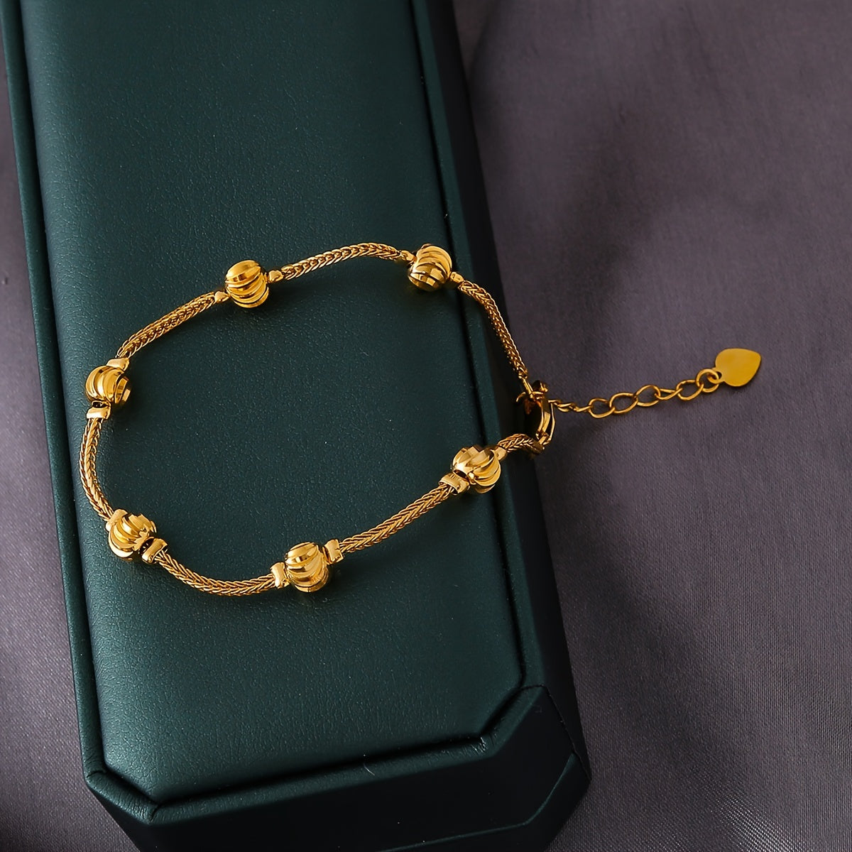 1pc Elegant 24K Gold-Plated Copper Chain Bracelet with Charm Beads - Classic Middle Eastern Style, Ideal for Daily Wear & Parties, Perfect Mother's Day Gift