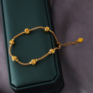 1pc Elegant 24K Gold-Plated Copper Chain Bracelet with Charm Beads - Classic Middle Eastern Style, Ideal for Daily Wear & Parties, Perfect Mother's Day Gift