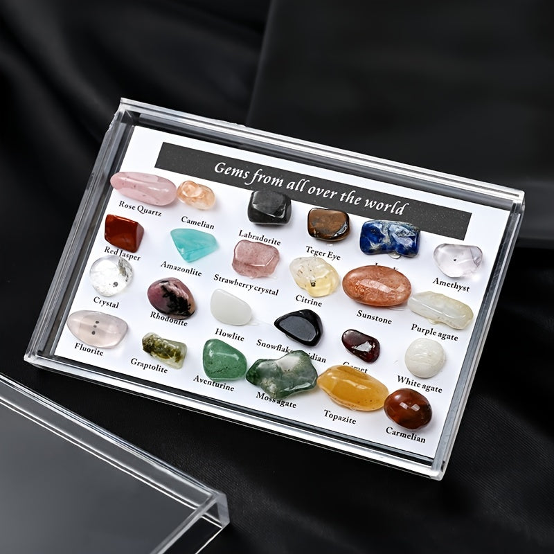 24pcs/Box Specimens Of Natural Tiny Cute Crystal Agate Stones, Small Crystal Agate Stone, Whole Box 3.5in * 2.36in