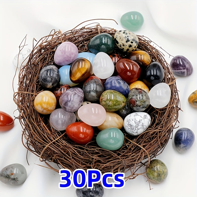 10/20/30pcs Polished Natural Crystal Eggs Shape Stones Set - Assorted Gemstone Eggs for Jewelry Ornaments and Perfect Easter Decorations
