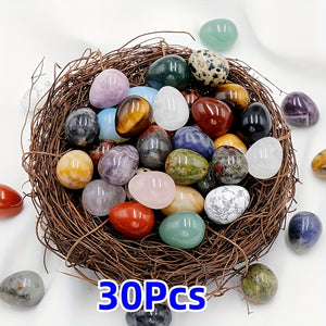10/20/30pcs Polished Natural Crystal Eggs Shape Stones Set - Assorted Gemstone Eggs for Jewelry Ornaments and Perfect Easter Decorations