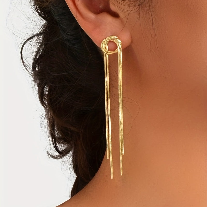 Golden Tassel Design Retro Dangle Earrings Alloy 18K Gold Plated Jewelry Trendy Female Gift Wedding Banquet Accessories