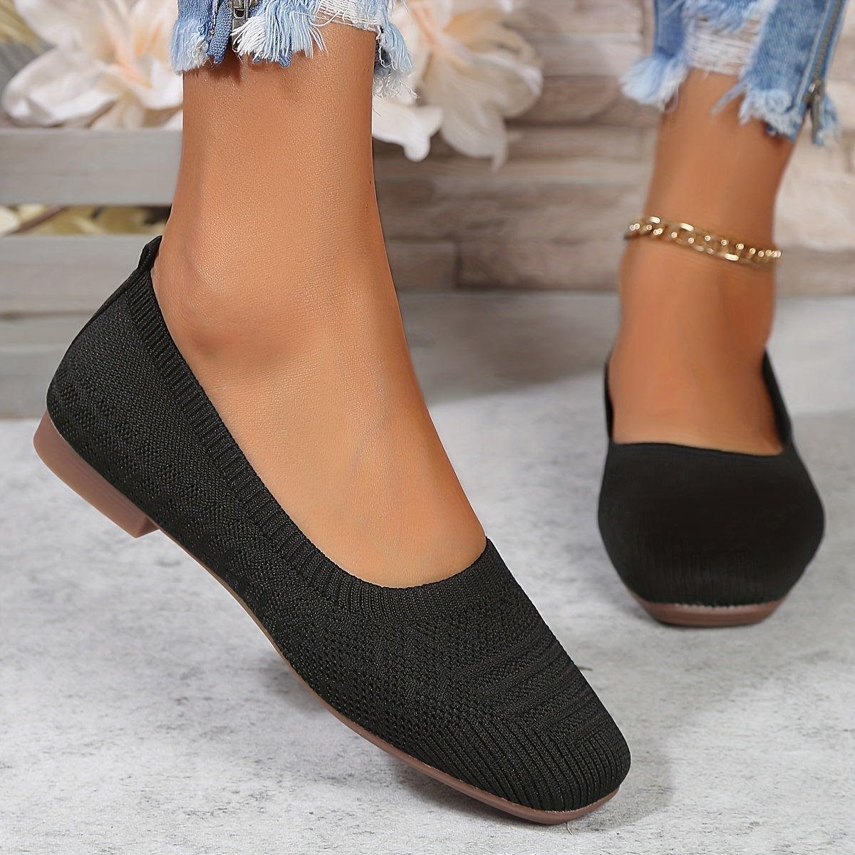 Women's Stylish Knit Slip-On Flats - Breathable & Lightweight - Perfect for Casual Everyday Wear