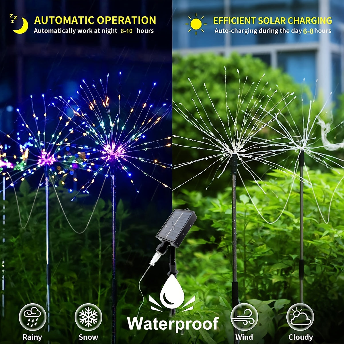 4pcs Solar Led Fireworks Lights, 8 Modes, Outdoor Waterproof Solar Garden Fireworks Lights, Starburst Stake Lights, Yard Balcony, Pathway La