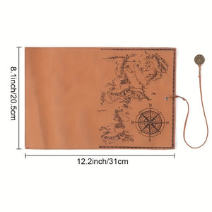 Creative Treasure Map Retro Pencil Case Leather Large Capacity Roll Pencil Bag Embossed Buckle Simple Stationery Box Roll Portable Pencil Dr