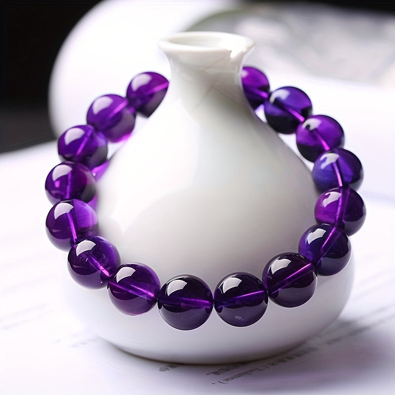 1pc Jewelry Purple Glass Bracelet, Unisex, Size 8mm/0.31in