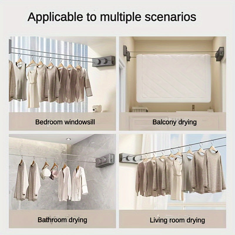 [Popular Choice] Adjustable 5.1m Stainless Steel Retractable Double Line Clothesline - Durable Indoor Invisible Roll-Up Drying Rope with Ant