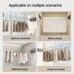 [Popular Choice] Adjustable 5.1m Stainless Steel Retractable Double Line Clothesline - Durable Indoor Invisible Roll-Up Drying Rope with Ant