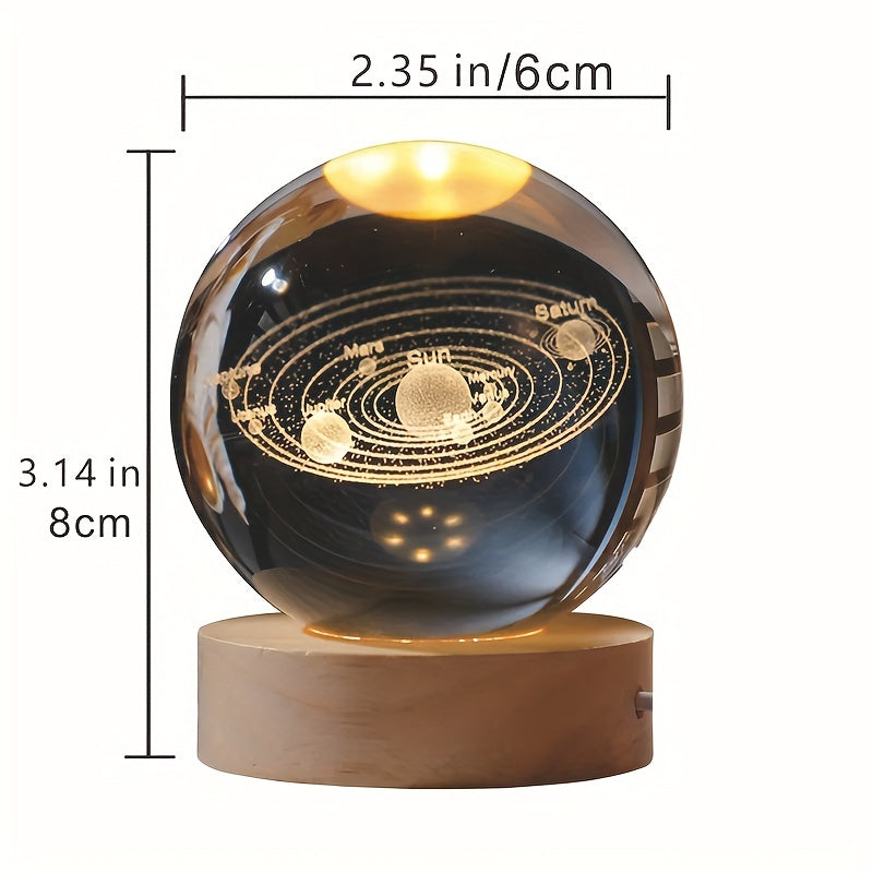 1pc, Creative 3D Solar System Crystal Ball Night Light, Planet Laser Engraving Holographic Crystal Ball Birthday Gift, Christmas Decor, Moth