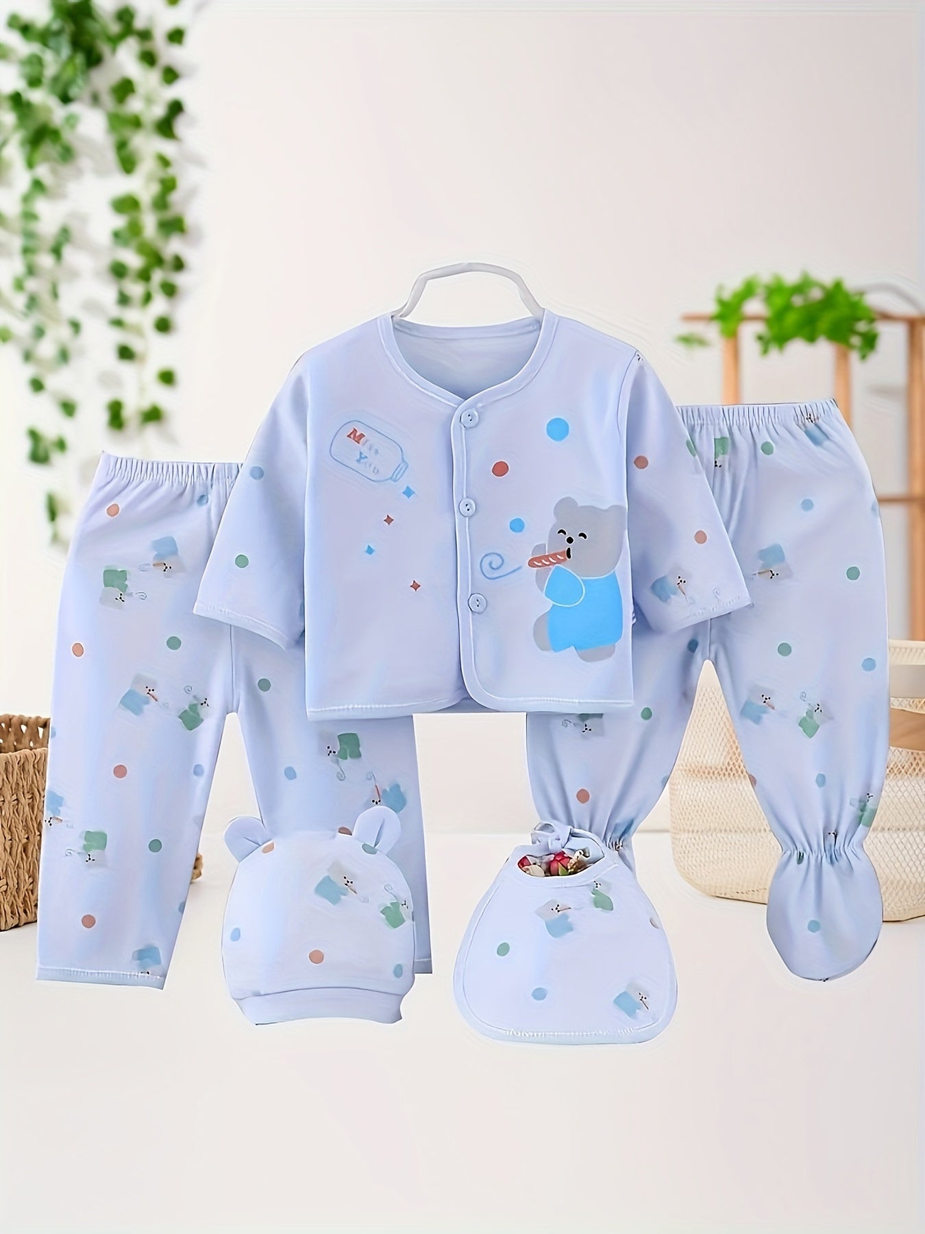 Baby Five-Piece Clothing Set Pure Cotton Soft Clothes Pants Hat Multi-Piece Set Gift Baby Clothing 0-3 Months Baby Clothing Boys And Girls Baby Clothes