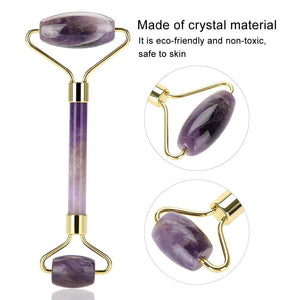 5.9Inch Amethyst Quartz Crystal Double-Head Beauty Roller Face Neck Massage Tool- Facial Roller Massage for Anti Wrinkle Anti Ag