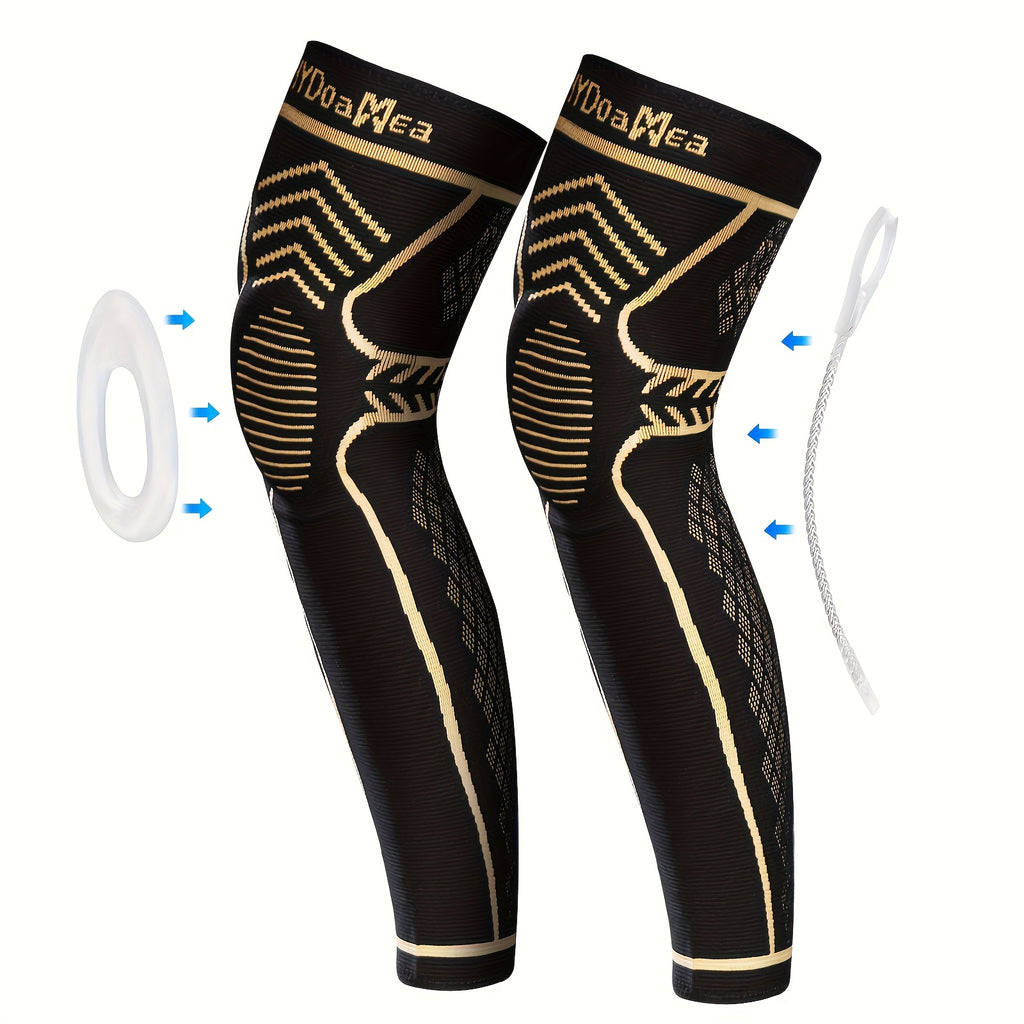IYDoaMea 1pc Copper Full Leg Knee Braces for Women & Men, Knee Compression Sleeves with Patella Gel Pad & Side Stabilizers, Knee Support for Sport, Running, Workout