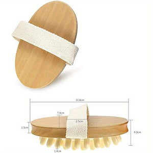 Natural Wooden Body Brush for Reduction, Lymphatic Health & Light Beige Exfoliation - Oval-Shaped Massage Tool with Soft Beige Bristles & Wooden Handle for Shower, Bath & Spa Use, Ergonomic Design, Massager