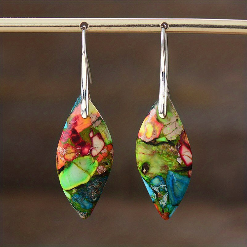 Bohemian Natural Imperial Stone Leaf Dangle Earrings For Women Jewelry Gift