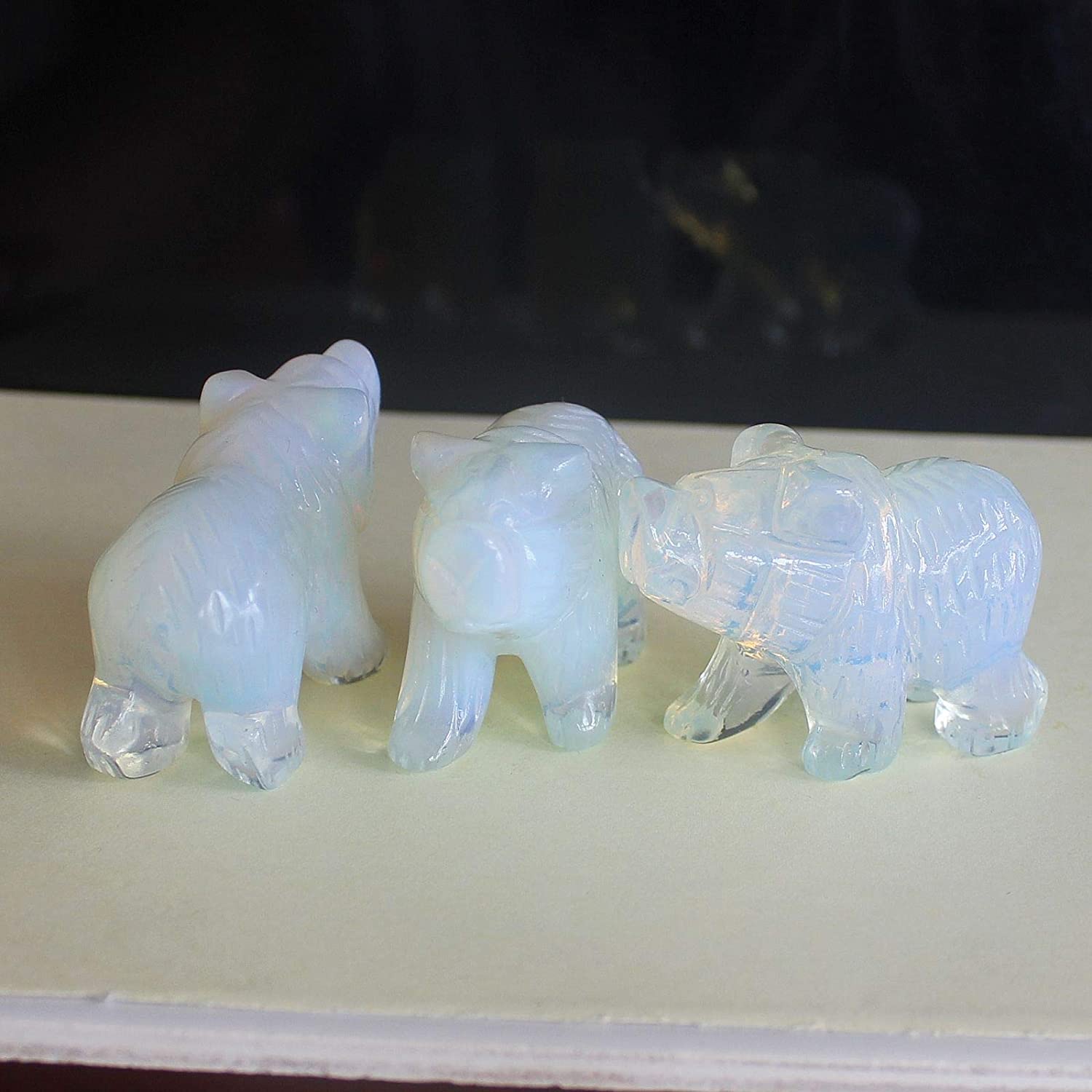 2'' Hand Carved Mixed Gemstone Crystal Bear Figurine Animal Carving