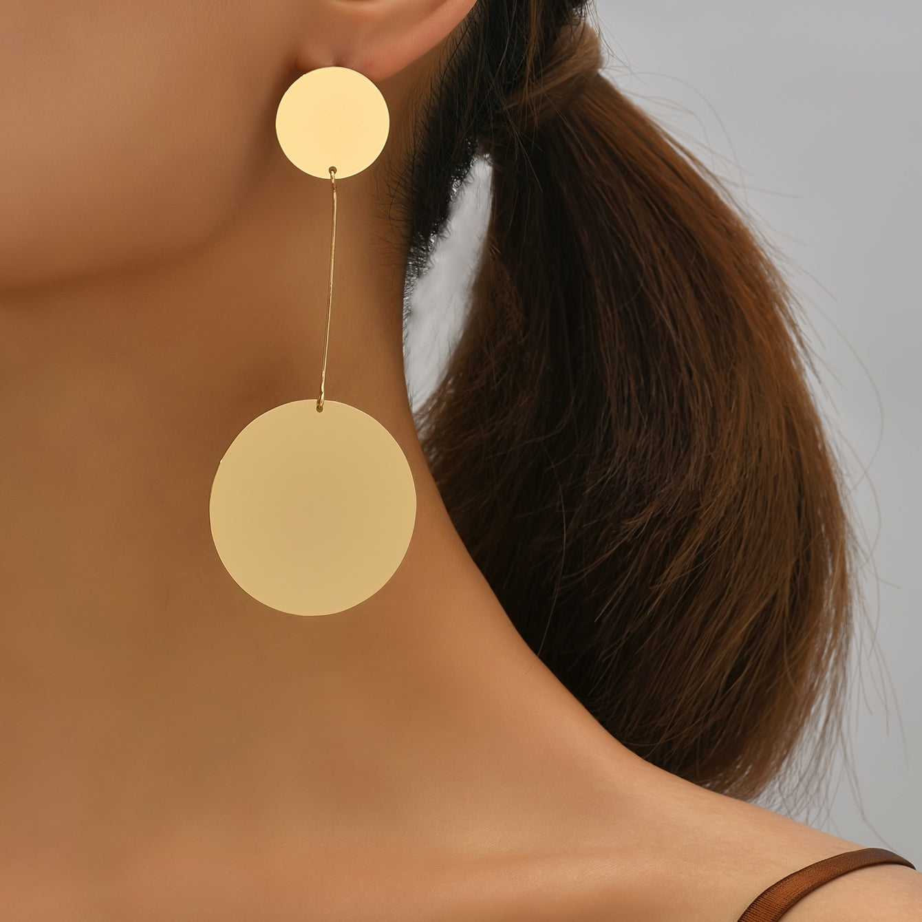 Double Glossy Round Sheet Design Dangle Earrings Elegant Simple Style Trendy Gift For Women Girls Daily Casual